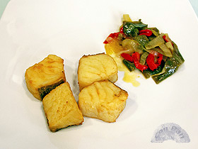 Bacalao frito con piperrada