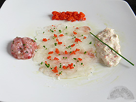 Carpaccio y tartar de cigala