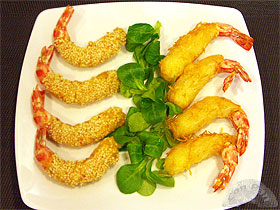 Langostinos en dos texturas